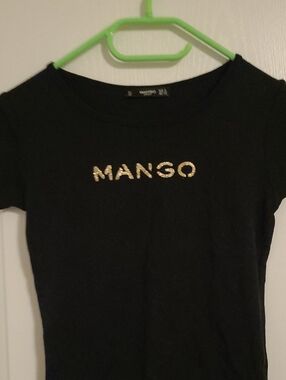 Mango Black Tee with Gold Logo Text
